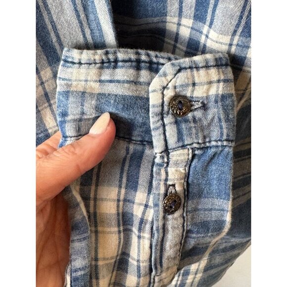 BLANKNYC Shirt‎ Women XS Blue Plaid You Oughta Know Raw Hem Button Up Western - Picture 8 of 12